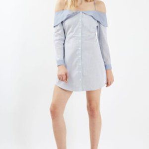 Topshop Stripe Bardot off shoulder Shirt Dress Small S 4